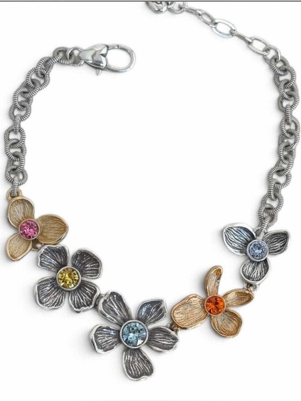 Brighton Everbloom Floral Garland Swarovski Crystal Silver Bracelet!